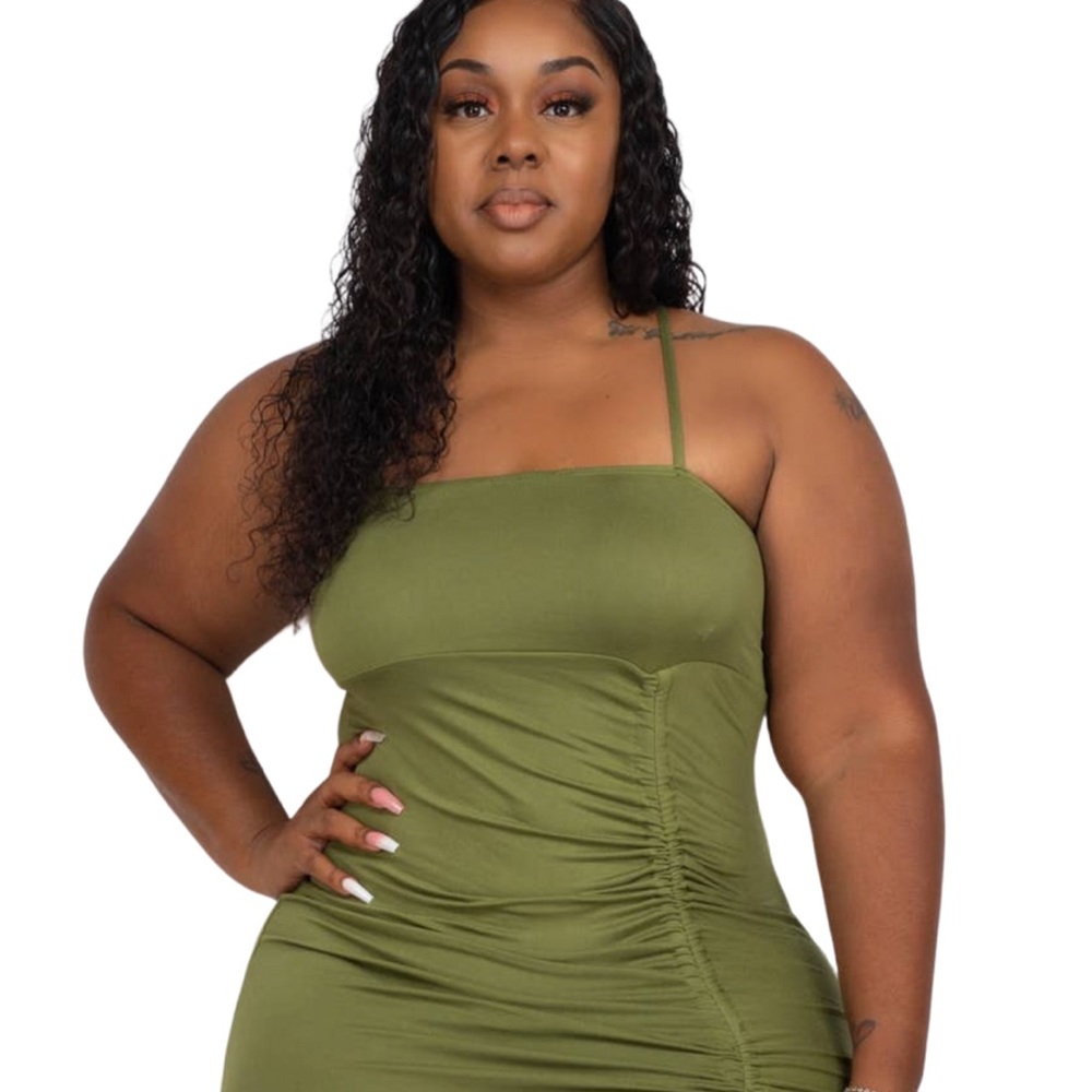 Plus Size Ruched Spaghetti Strap Mini Dress - Picture 2 of 2